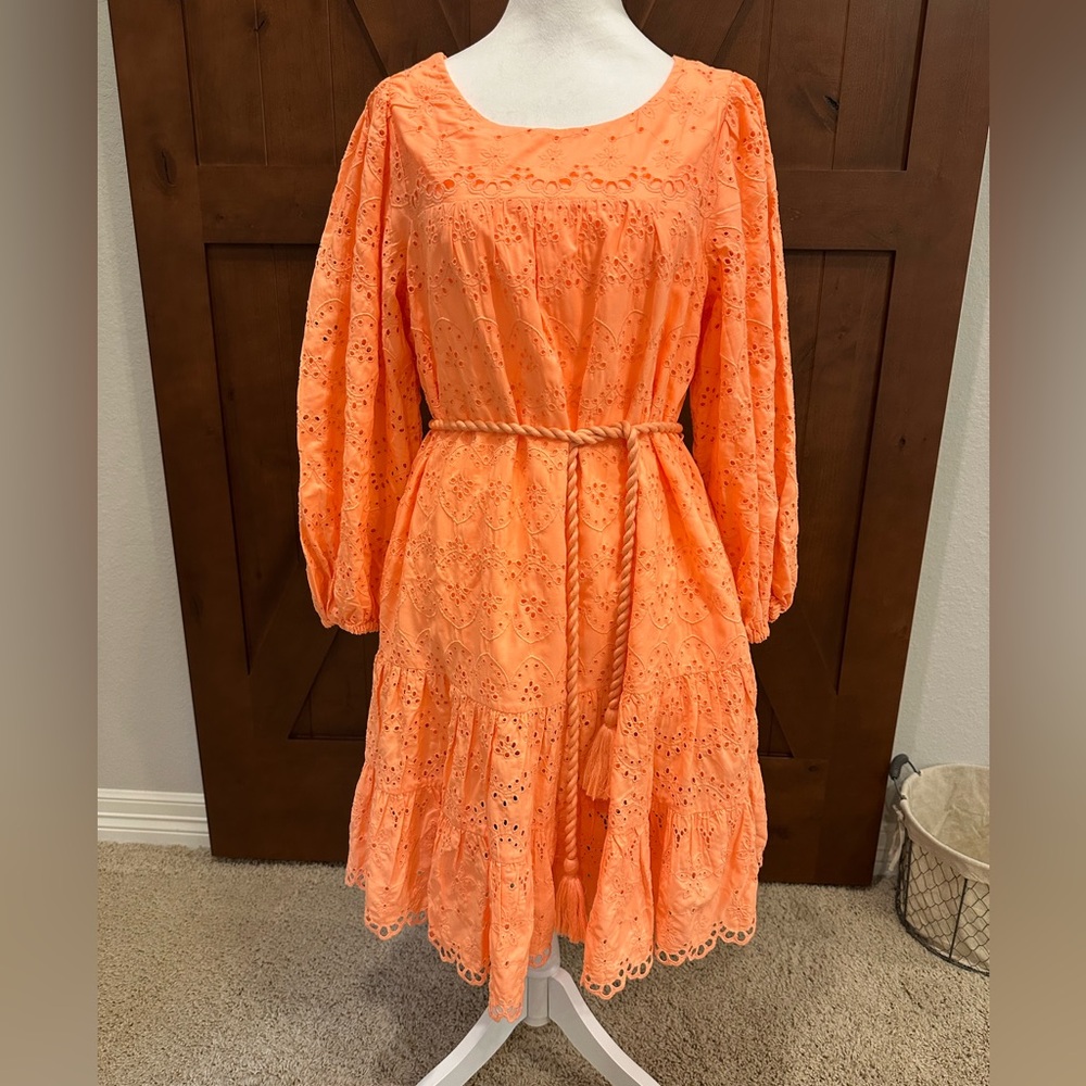 NET Lilly Pulitzer Keyla Sleeved Eyelet Dress in PB Bellini Rivera Eyelet - L
